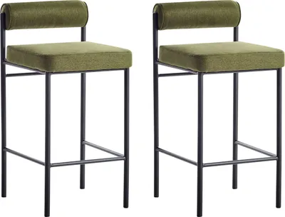 Produktbild von BELIANI Barstuhl 2er Set Olivgrün Stoff und Metall mit Niedriger Lehne Fußstützen Retro Design Sitzmöbel Wohnzimmer Küche Bar Wohnküche Ausstattung