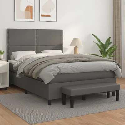 Produktbild von Boxspringbett mit Matratze Grau 140x190 cm Kunstleder