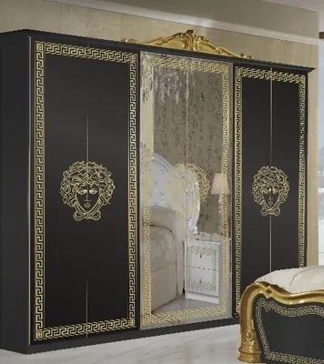 Produktbild von Barock Kleiderschrank Vilma 6 trg. in Schwarz / Gold
