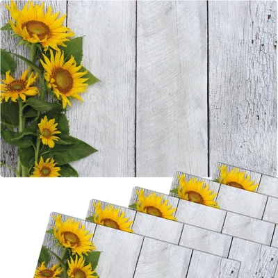 Produktbild von Abwaschbare Tischsets 6er Set Sonnenblumen Holz-Optik