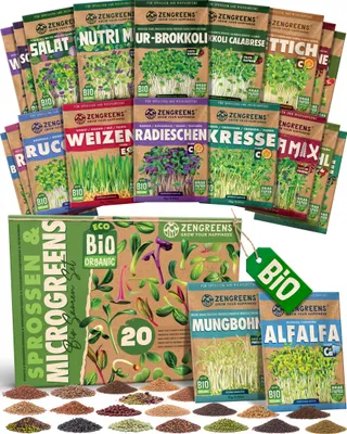 Produktbild von ZenGreens® Samen Set - Sprossen & Microgreens - 20 Stück, KI-generiertes Bild