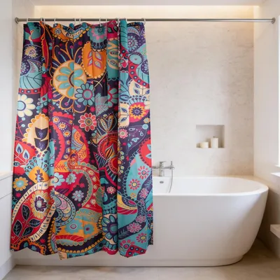 Zdjęcie produktu dla Przeciwgrzybowa zasłona do kabiny prysznicowej, 180 x 180 cm, z 12 przelotkami