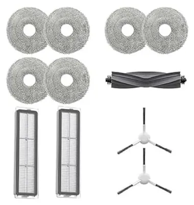 A collection of cleaning accessories for a robot vacuum cleaner.