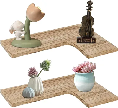 Produktbild von Eckregal Schwebendes Eckregal aus massivem Holz, wandmontiertes Holzregal für Wohnzimmer, Schlafzimmer, Badezimmer, Küche, Eckregal als hängendes Wand