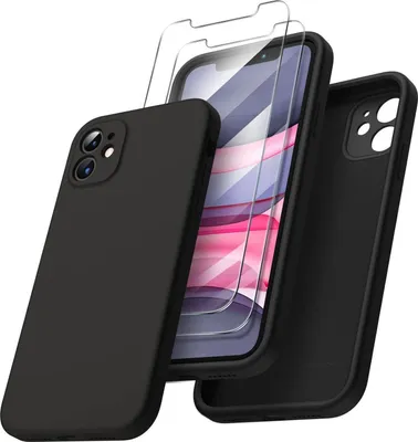 Image de ORNARTO Étui iPhone 11 Film de protection Silicone Gel Rubber Case Noir