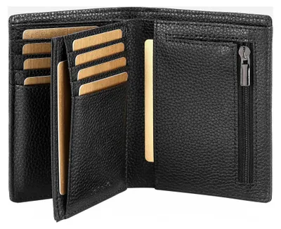 Produktbild von Herren Geldbörse aus Leder mit RFID-Schutz, großes Portemonnaie mit Münzfach, 13 Fächer, Echtleder, schwarz