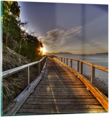 Produktbild von Bilder auf glas - Fußgängerbrücke Himmel Wasser - 30x30cm - Glasbilder - Wandbilder - Kunstdruck - zum Aufhängen bereit - Wanddekoration aus Glas - Glas Bilder - Wandbild auf Glas - GAC30x30-0125