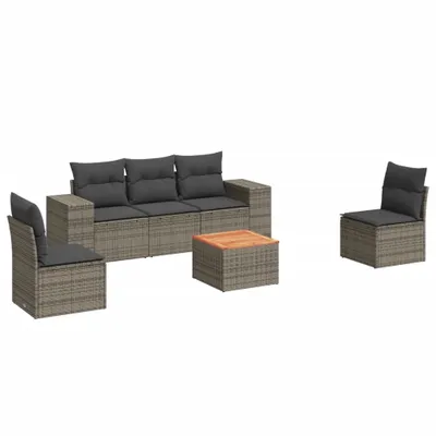 Produktbild von vidaXL 6-tlg. Garten-Sofagarnitur mit Kissen Grau Poly Rattan
