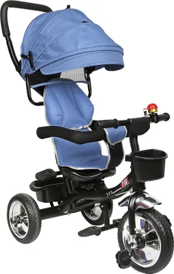 Image de WYCTIN Tricycle enfant 4 en 1 guidon vélo bébé poussette bleu foncé