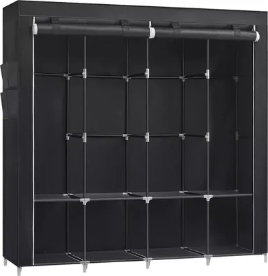 Productafbeelding van And OutdoorMatch Kledingkast Branson - Zwarte kledingkast - Opvouwbaar materiaal - Kledingkastorganizer - Slaapkamer - Kledingrek - 45x170x167cm
