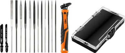 Imagen del producto de NEO TOOLS, juego de limas de precisión profesionales, 14+1, fabricadas en acero de diamante y acero endurecido, sistema universal con conexión rápida