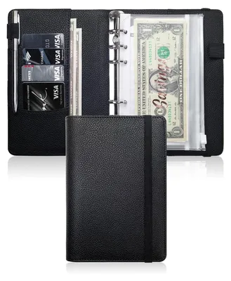 Produktbild von Budget Planner A6, Haushaltsbuch Budget Binder Budgetplaner A6 Kunstleder Geld Organizer Sparen, Cash Stuffing Haushaltsbuch mit Geldfacher, Budgetplaner Sparbuch (Schwarz)