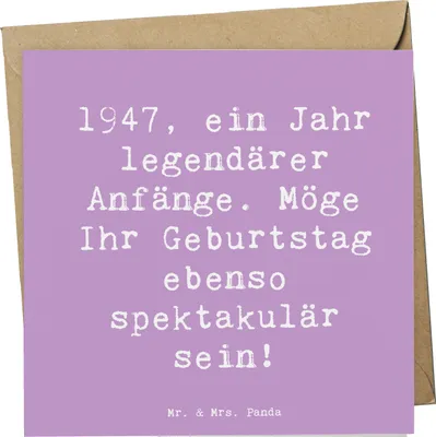 Produktbild von Mr. & Mrs. Panda Grußkarte Spruch 1947 Geburtstag - Lavendeltraum - Geschenk, Alter, Jahrgang, Happy Birthday, Geburtstagsgeschenk, Erinnerung, Klappkarte, Jubiläum