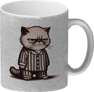 Produktbild von Grimmige Katze im Schlafanzug Glitzer-Kaffeebecher
