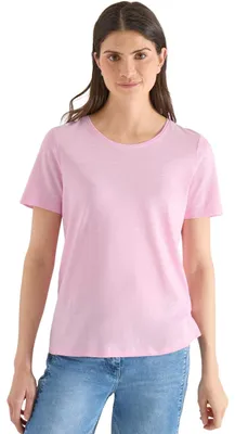 Productafbeelding van Cecil basic T-shirt met ronde hals, kleur: lichtroze, maat: L