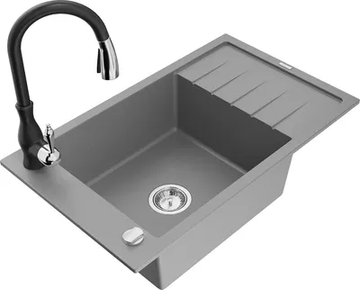 Produktbild von Mexen Elias 1 Becken-Granitspüle mit Abtropffläche und Mischbatterie Savita, Grau - 6511-71-672601-70