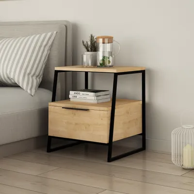 Image de DECORTIE Pal Table de nuit moderne avec tiroir Oak polyvalent , 45 x 40 x 50 cm
