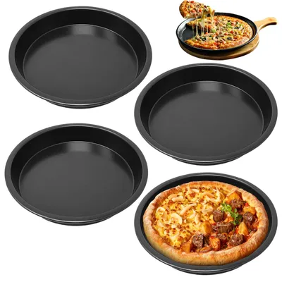Pizzaplatte 20 cm, 4 Stück, rund, Antihaft, Kohlenstoffstahl