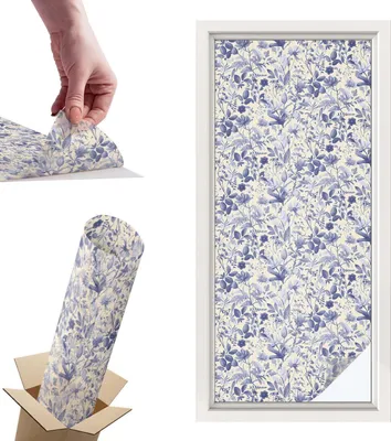 Zdjęcie produktu dla Folia witrażowa do okien - 116x50 cm - Folia witrażowa, dekoracyjna i nieprzezroczysta - Samoprzylepna folia dekoracyjna do szkła w witrażowy wzór - Ochrona UV, łatwa w montażu, dekoracja okna - Symetria kwiatowa
