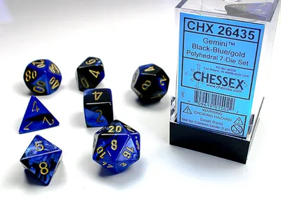 Produktbild von Chessex - Gemini - 7-Die Sets - Black-Blue/Gold
