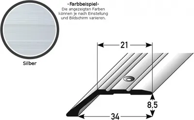 Produktbild von Abschlussprofil / Abschlussleiste Laminat "Huntsville", Einfasshöhe: 8.5 mm / 15.5 mm, Aluminium eloxiert, gebohrt / selbstklebend-silber-1000-gebohrt-8.5