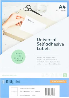 Produktbild von rillprint Universal-Etiketten 210 x 148 mm weiß 200 Etiketten