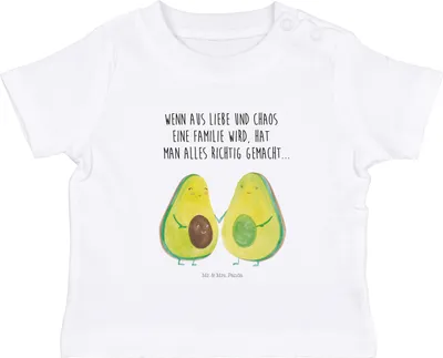 Produktbild von Mr. & Mrs. Panda Organic Baby Shirt Avocado Pärchen 12. - 18. Monat - Weiß - Geschenk, Hochzeit, Avocados,  T-Shirt, Kleinkind, Babyshower, Liebe, Geburt, Öko