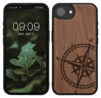 Produktbild von kwmobile Handyhülle für Apple iPhone 17e / iPhone 16e Hülle Holz - Case mit TPU Bumper - Stoßfestes Hardcase - Schutzhülle Cover in Dunkelbraun
