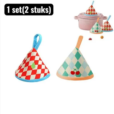 Immagine prodotto di Uniqoos® Set da 2 presine triangolari – spesse e imbottite, protezioni termiche per maniglie di pentole e coperchi, antiscivolo e facili da pulire