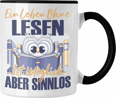Produktbild von Trendation - Lesen Tasse Geschenk Spruch Leseratte Bücherwurm Geschenkidee Ein Leben Ohne Lesen (Schwarz)