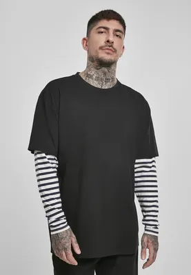 Obrázek produktu pro Pánské tričko Urban Classics Oversized Double Layer Striped LS Tee black - L