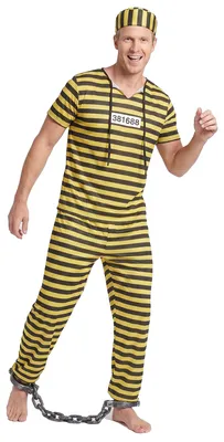 Immagine prodotto di Costume da prigioniero divertente per adulti nero e giallo - Taglia unica (42)