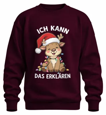 Obrázok produktu pre Môžem vysvetliť, že sob vianočné svetlá Cute Funny Uni mikina, bordová, S
