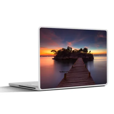Produktbild von MuchoWow® Laptop Aufkleber Sticker Cover Sonnenuntergang - Brücke - Bäume - Wasser - Insel 30x21 cm - Sticker für Laptop - Selbstklebend