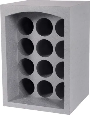A gray polystyrene bottle rack with 12 circular compartments.