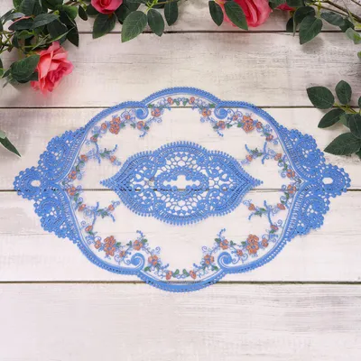 3 ovale Spitzenplatzsets, 44 x 31 cm, Vintage-Blumenstickerei, Indigo