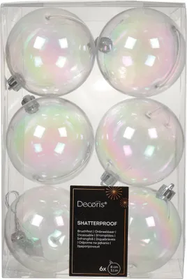 Produktbild von Weihnachtskugeln Kunststoff 8cm 6 Stück - Klar irisierend