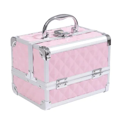 Produktbild von Kosmetikkoffer – Professionelle Aufbewahrungsbox für Kosmetikartikel – Tragbarer Kosmetikkoffer – Mit Spiegel und Schloss – 20 x 15 x 15 cm – Rosa