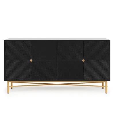 Produktbild von Merax Kommode 160 cm, Sideboard mit 4 Türen, Goldenes Bein, Verstellbare Einlegeböden, Anrichte für Wohnzimmer & Esszimmer, Schwarz