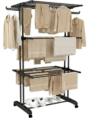 Image de Séchoir à linge - Étendoir à linge sur roulettes - 3 niveaux - Noir - 172 cm de haut