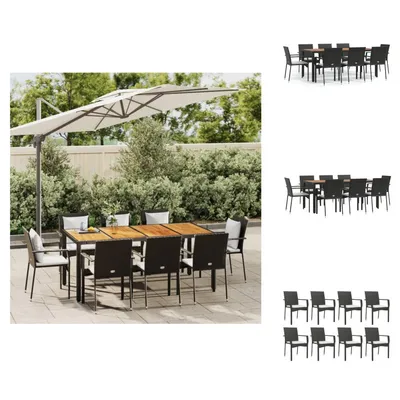 Produktbild von vidaXL 9-tlg. Garten-Essgruppe mit Kissen Schwarz Poly Rattan -  Gartenmöbel-Sets