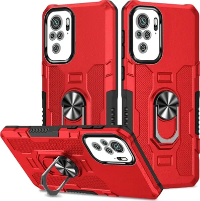 Produktbild von Redmi Note 10 4G Hülle, Dual Layer Robuste Rüstung Ringhalter Ständer Schutzhülle für Xiaomi Redmi Note 10 4G / Note 10S Rot