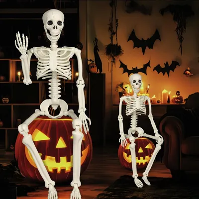 Productafbeelding van Halloween skelet, volledig lichaam, 90 cm, van plastic met bewegende gewrichten