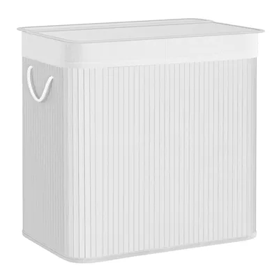 Zdjęcie produktu dla SONGMICS Bambusowy kosz na pranie 150 l, sortowanie, 3 komory, biały bambus, tekstylny