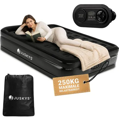 Produktbild von Juskys Luftmatratze Sapri L in Schwarz - 2 Personen Luftbett selbstaufblasend - integrierter Pumpe