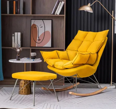Produktbild von Sessel mit Hocker Design Luxus Textil Sitz Garnitur Wohnzimmer Gelb