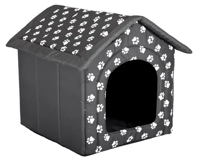 Produktbild von Hundehaus für mittelgroße Hunde - Katzenhaus mit herausnehmbarem Dach - Tierhaus für Katzen und Hunde für Innen 52 x 46 x 53 cm Grau mit Pfoten