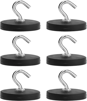 Obrázek produktu pro Silné magnetické háčky, 6 ks, černé, 7,5 kg
