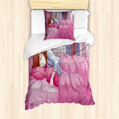 Produktbild von ABAKUHAUS Anime Mantele, Japanisches Tier Manga, Milbensicher Allergiker geeignet mit Kissenbezügen, 135 cm x 200 cm - 80 x 80 cm, Rosa