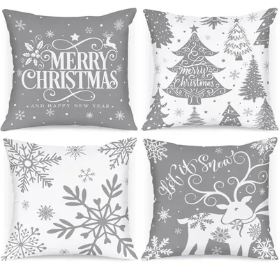 Produktbild von 4er Set Kissenbezüge Weihnachten Schneeflocken 45x45cm Weiß Grau Polyester